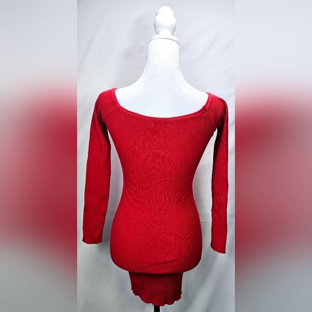 Small Hera Collection Red Ribbed Sweater Dress - Picture 3 of 4